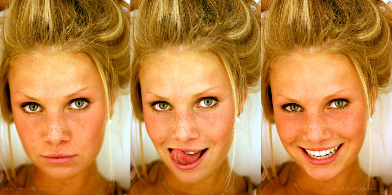 woman making faces in three panels