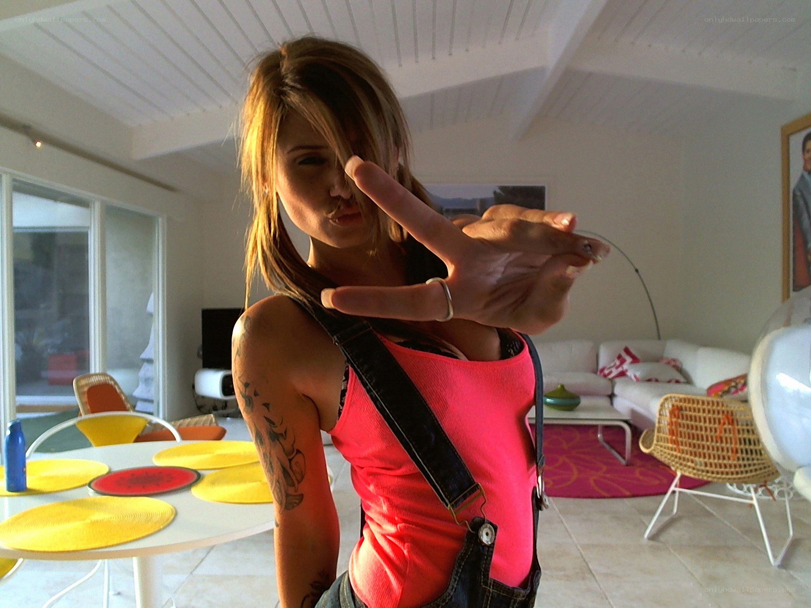 woman making hand gesture