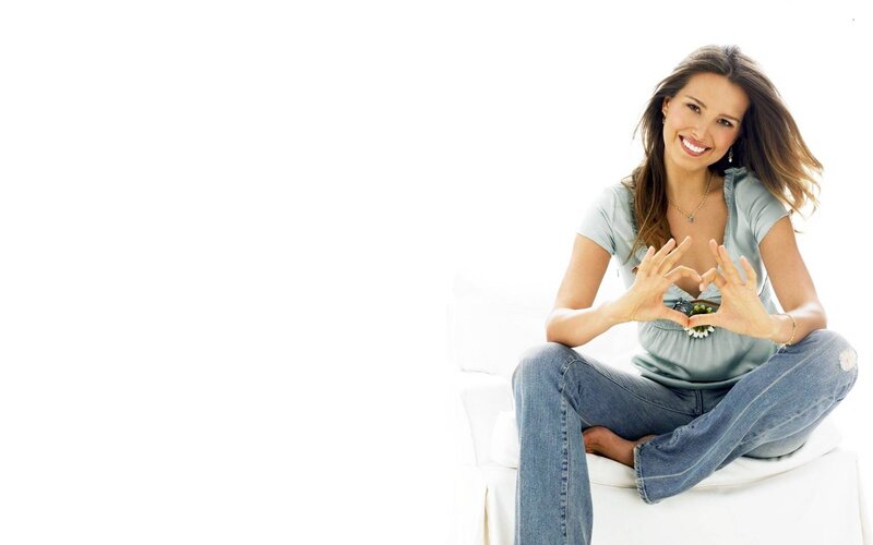 Woman Making Heart Shape — White, Happy