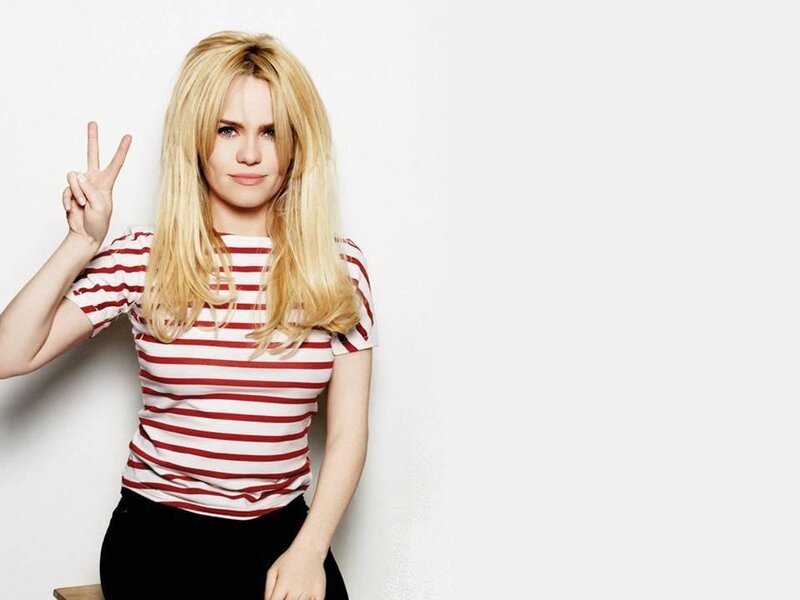 Woman Making Peace Sign — Red