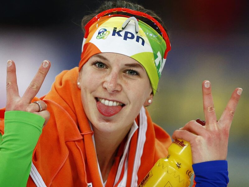 Woman Making Peace Signs — Orange