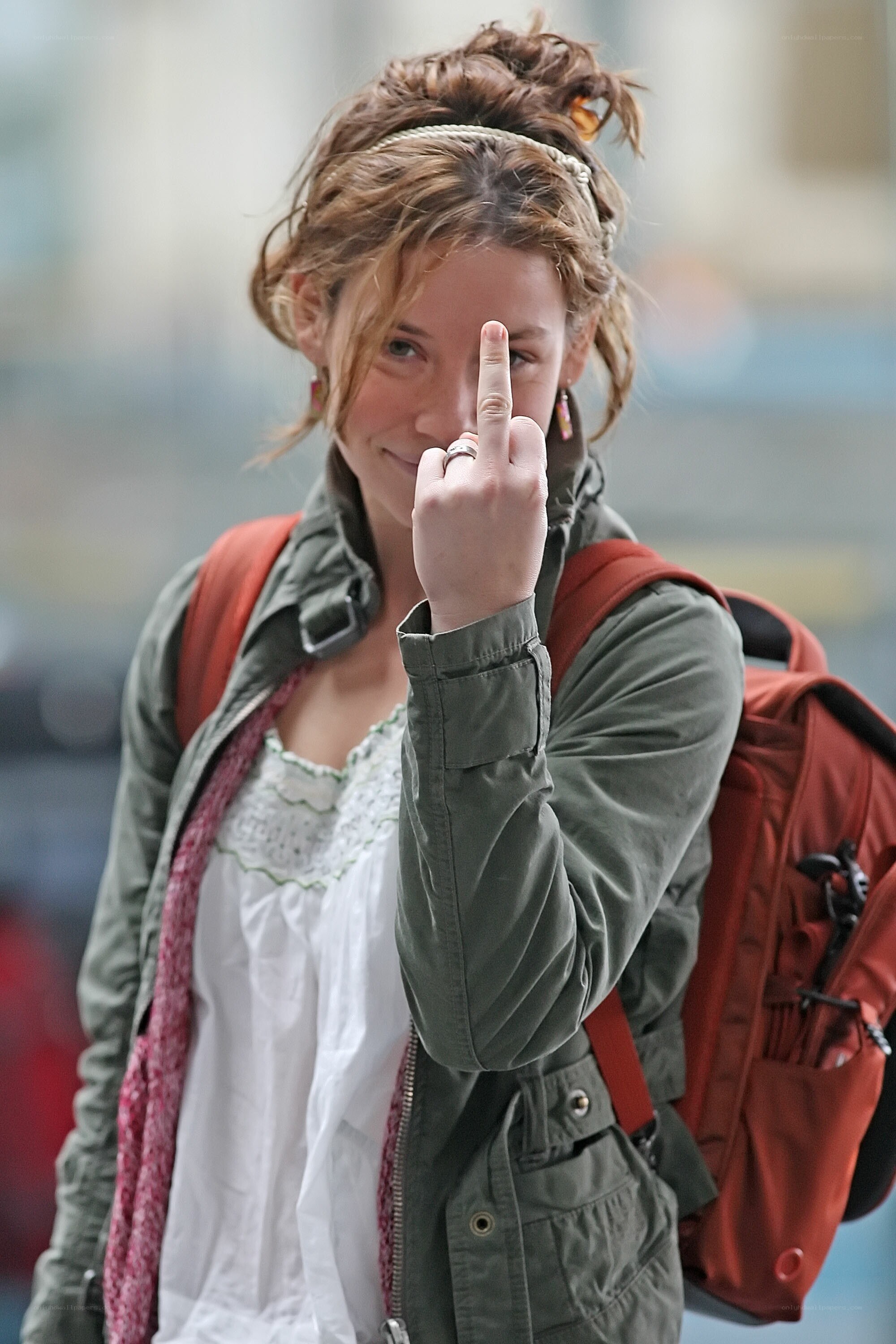 woman making rude gesture