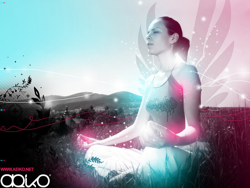 Woman Meditating in Field — Blue