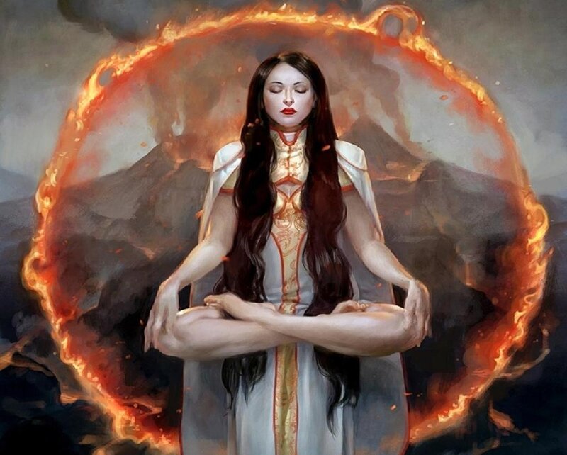 Woman Meditating in Fire