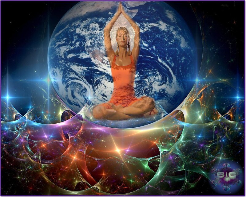 Woman Meditating in Space — Blue