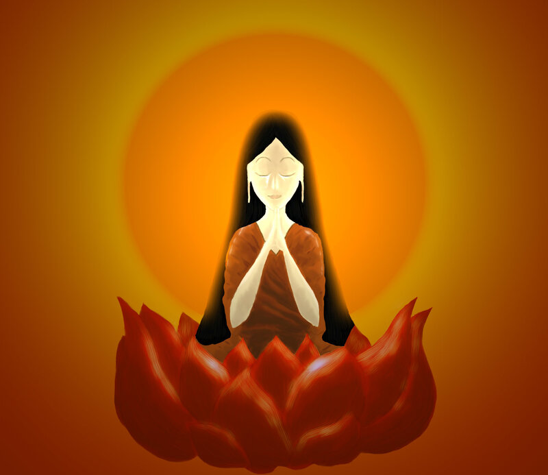 woman meditating on lotus