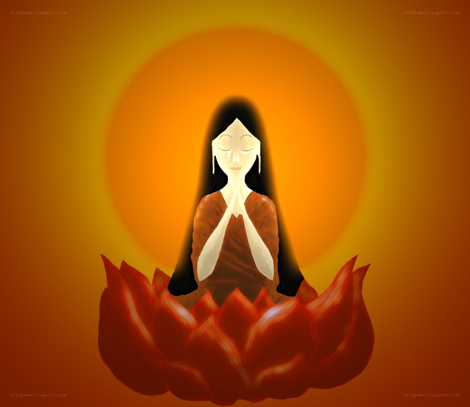 woman meditating on lotus
