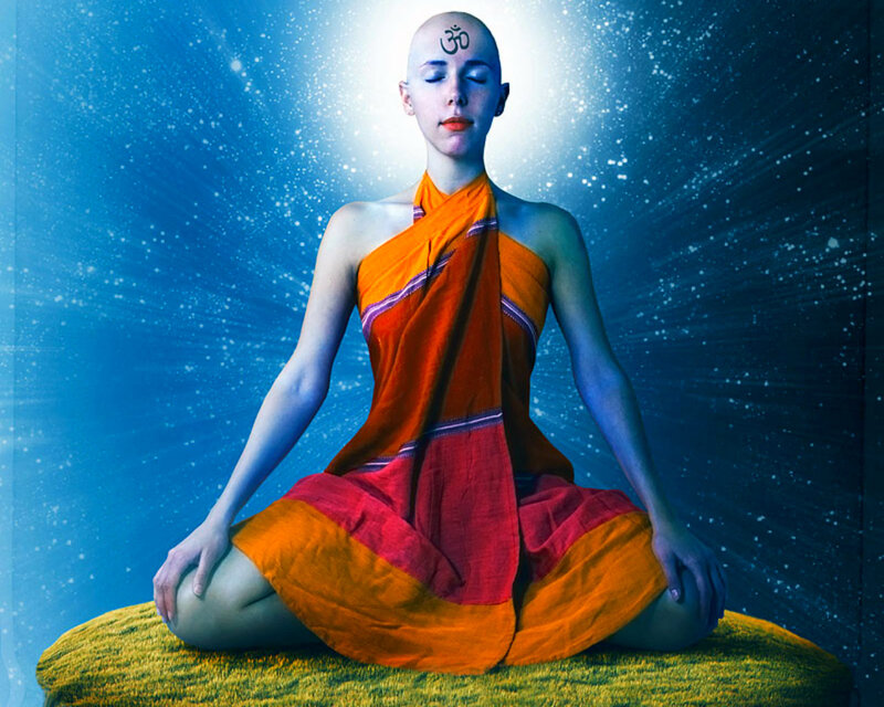 Woman Meditating on Rock — Blue