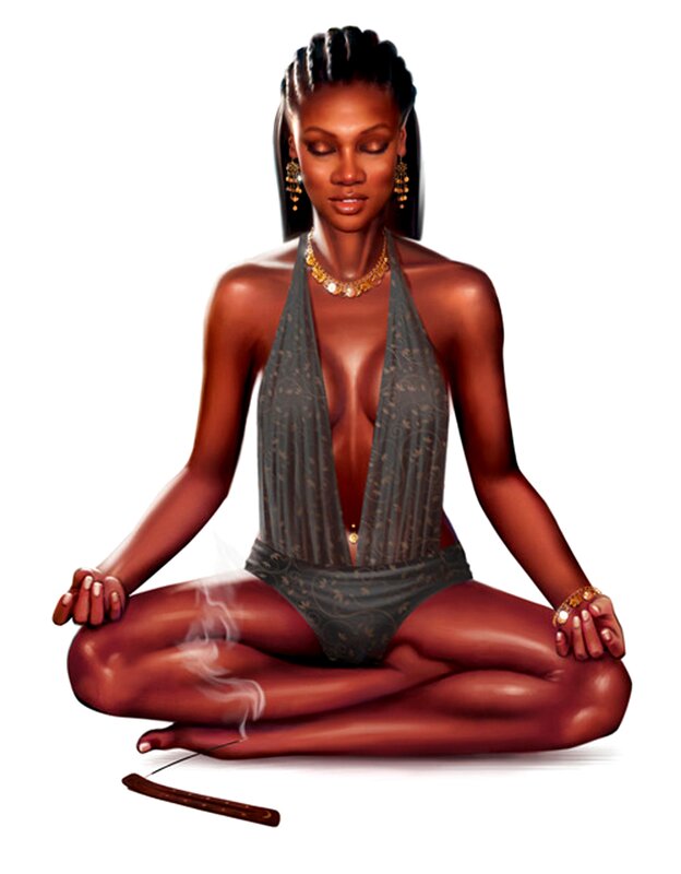 woman meditating with incense