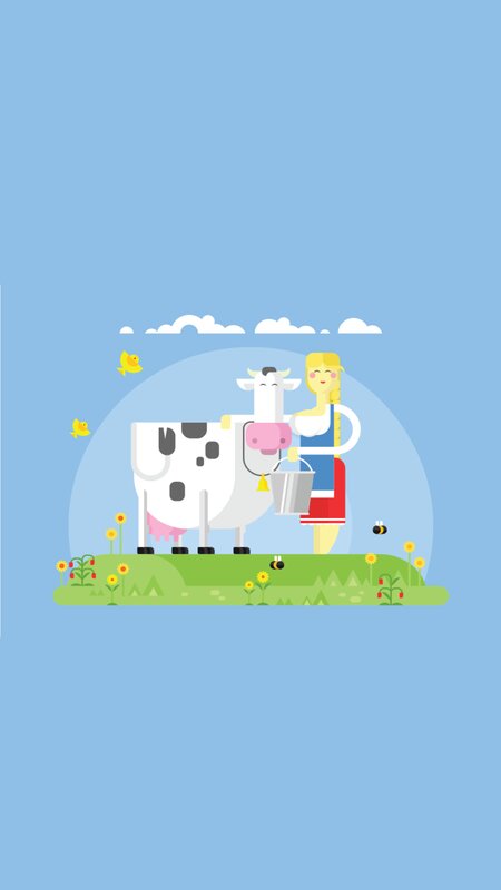 Woman Milking Cow — Blue