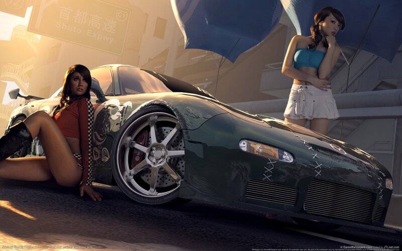 Woman Next to Sports Car — Green