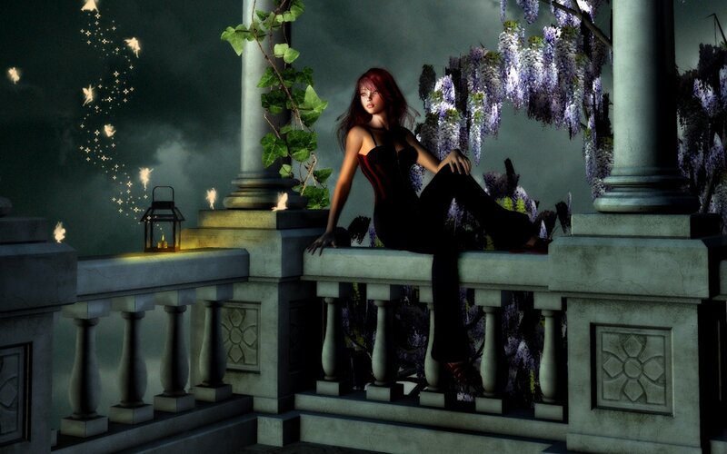woman on a balcony at night