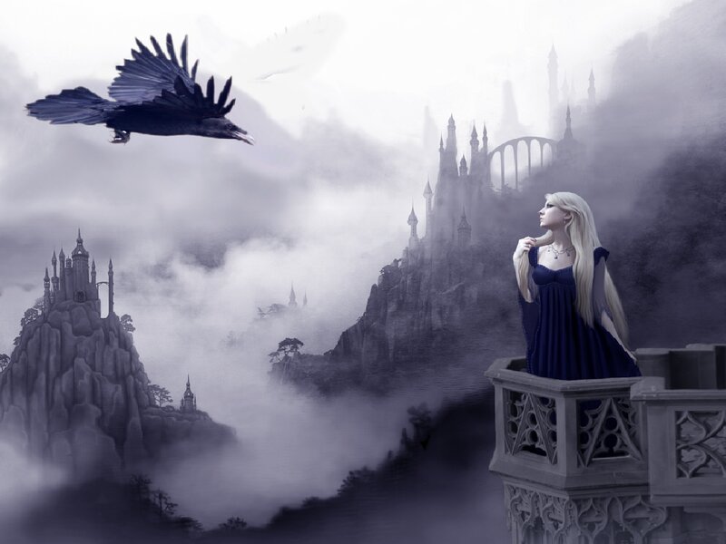 Woman on a Balcony — Blue, Dramatic