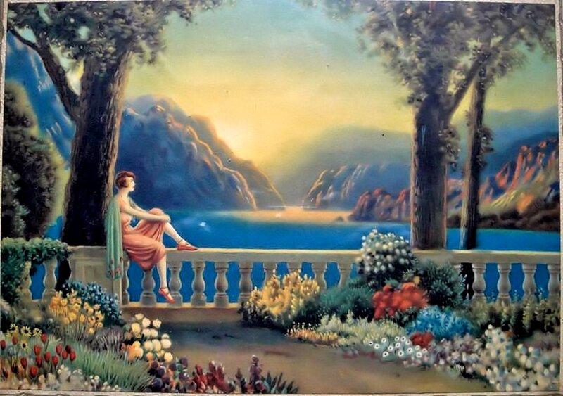 Woman on a Balcony — Blue, Serene, Sunset