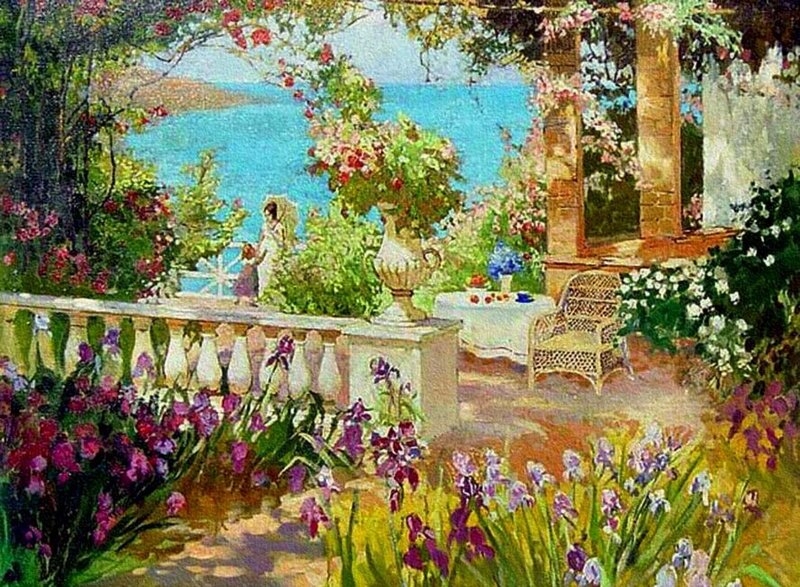 Woman on a Balcony — Blue