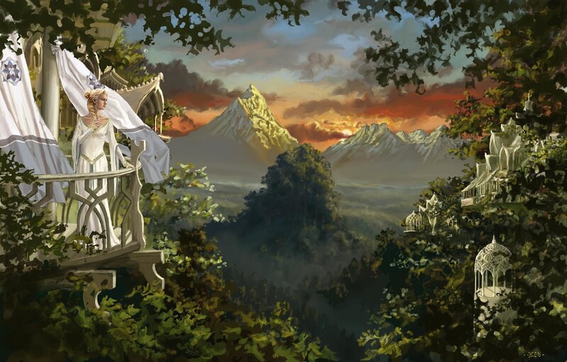 Woman on a Balcony — Green, Serene, Sunset