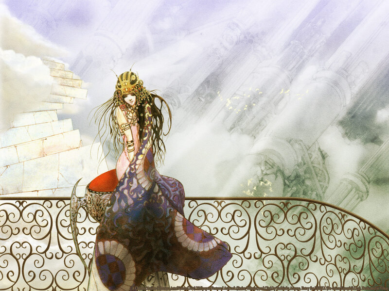 woman on a balcony in a fantasy city