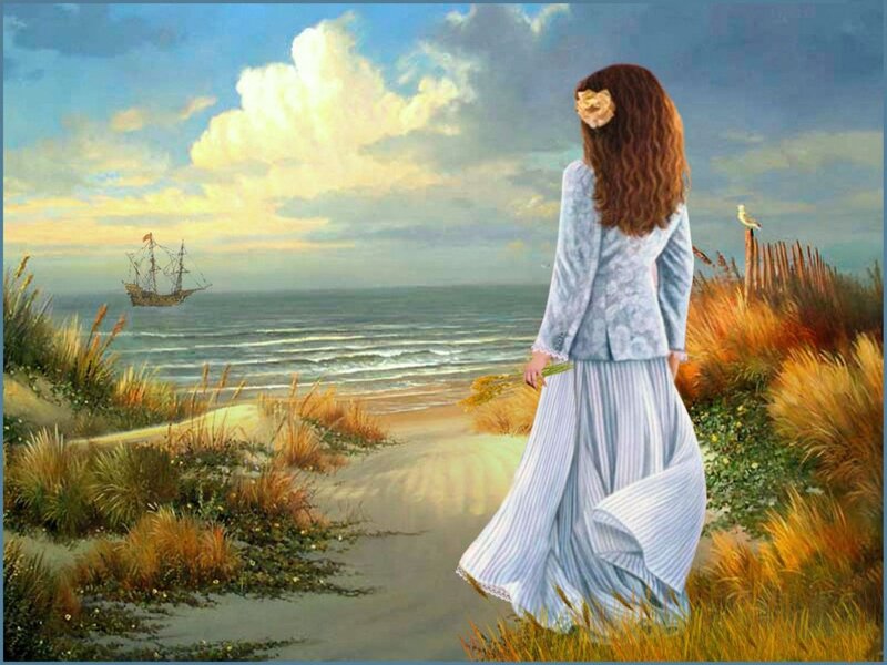 Woman on a Beach — Blue, Serene