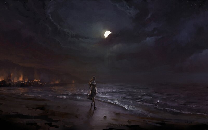 Woman on a Beach — Dark Blue, Dramatic