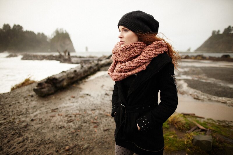 woman on a beach in winter