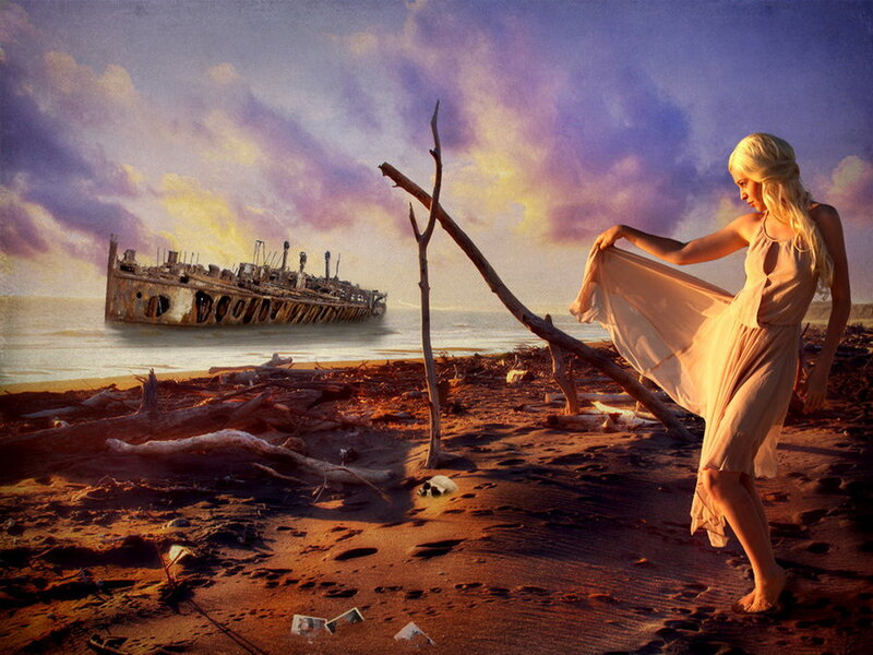 Woman on a Beach — Purple, Dramatic