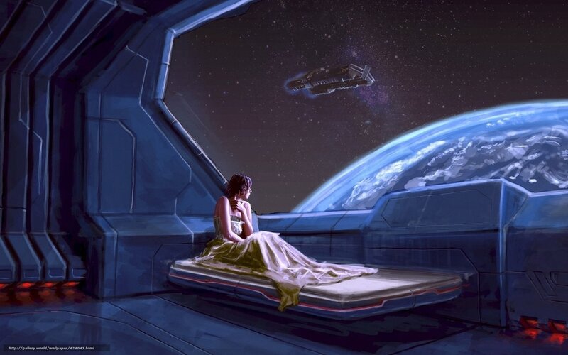 Woman on a Bed in Space