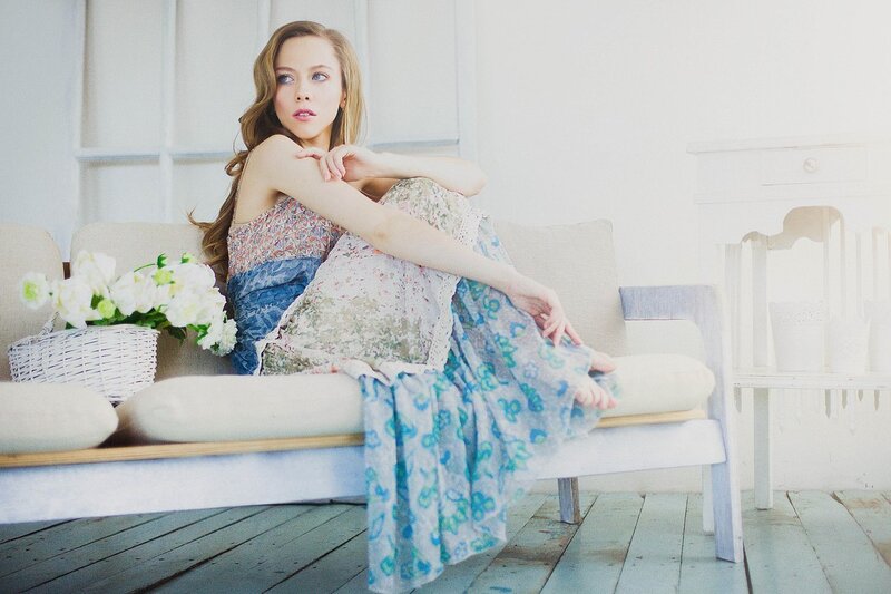 Woman on a Bench — White, Serene