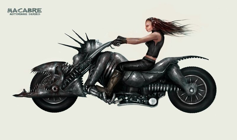 Woman on a Biomechanical Motorcycle