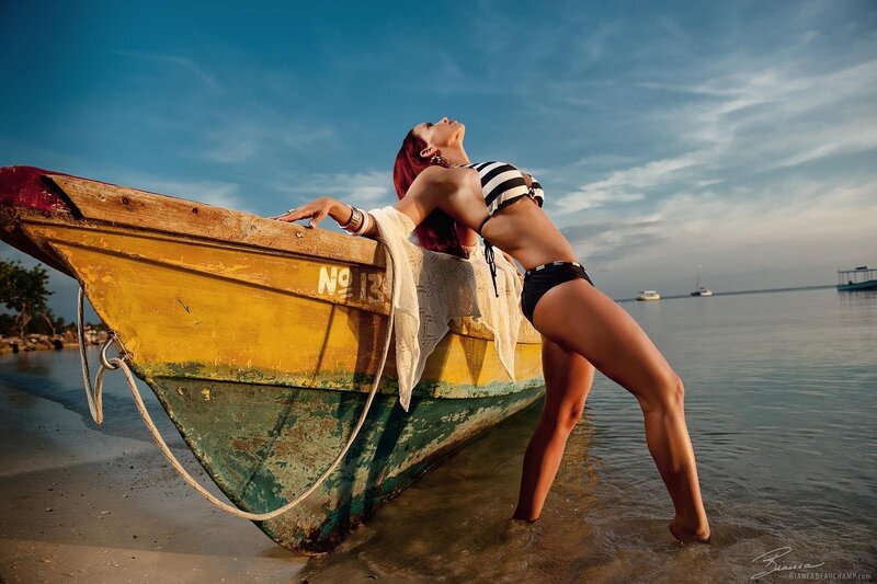 Woman on a boat at the beach