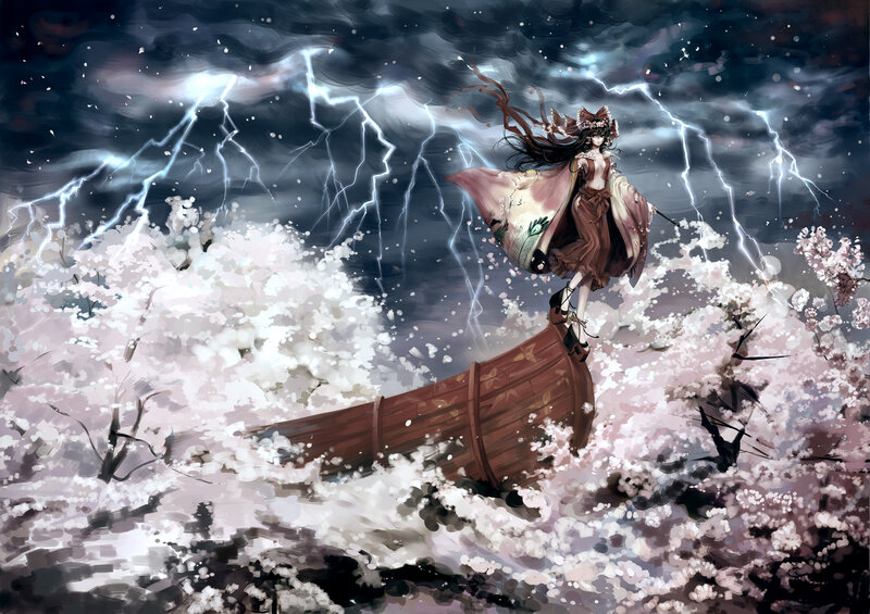 Woman on a Boat — Black, Dramatic, Night, Digital Art