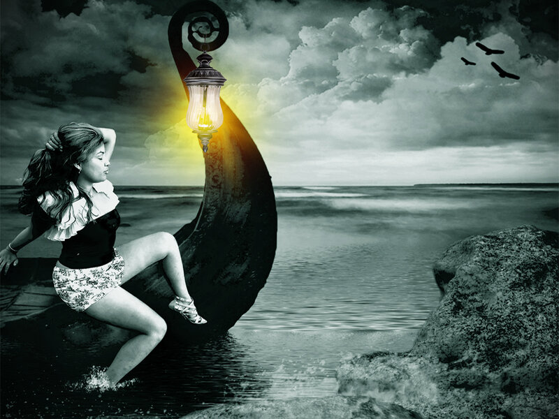 Woman on a Boat — Black, Dramatic, Night