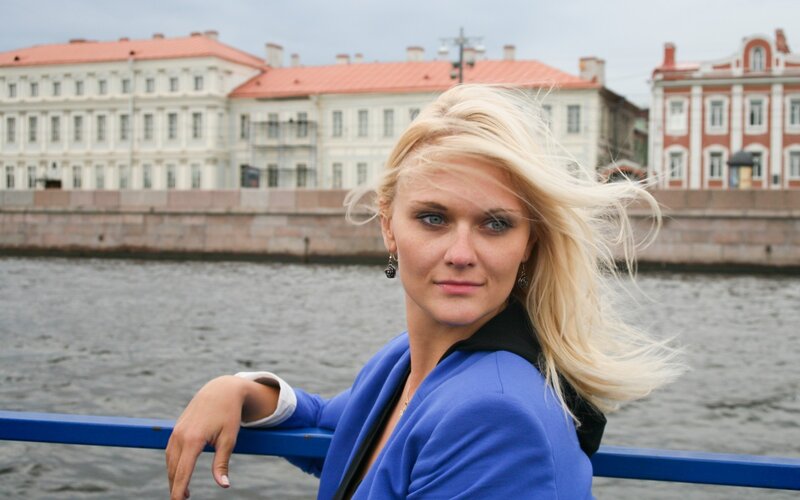Woman on a boat in St. Petersburg