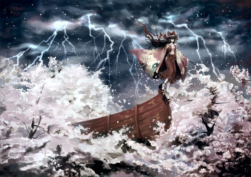Woman on a boat in storm