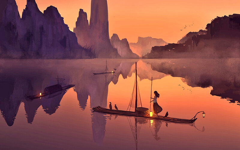 Woman on a Boat — Orange, Serene