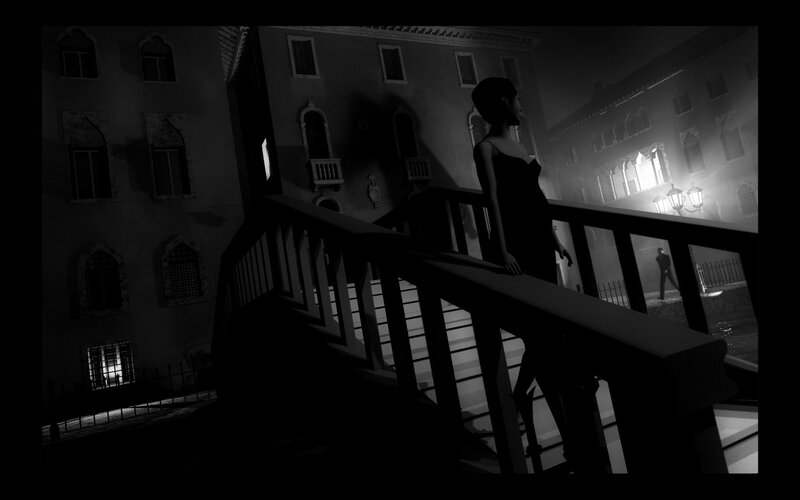 woman on a bridge at night