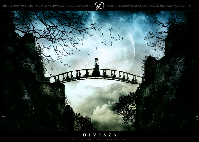 Woman on a Bridge — Blue, Dramatic, Night