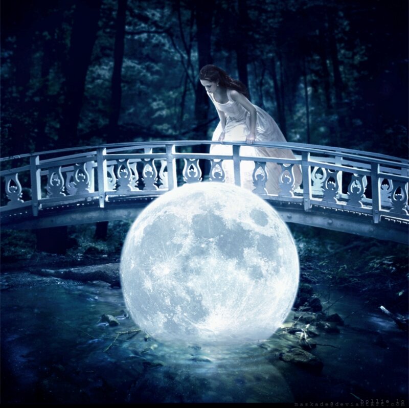 Woman on a Bridge — Blue, Dreamy
