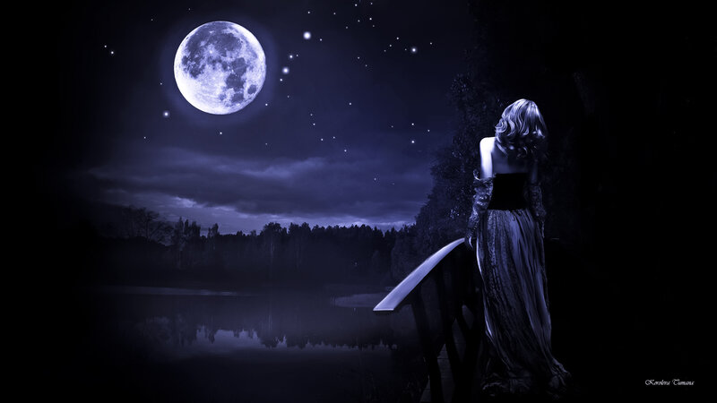 Woman on a Bridge — Blue, Serene, Night