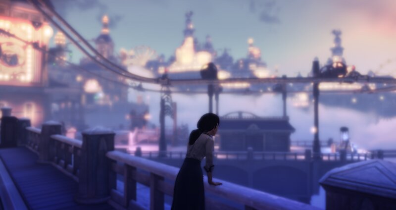 Woman on a Bridge — Blue, Serene, Sunset