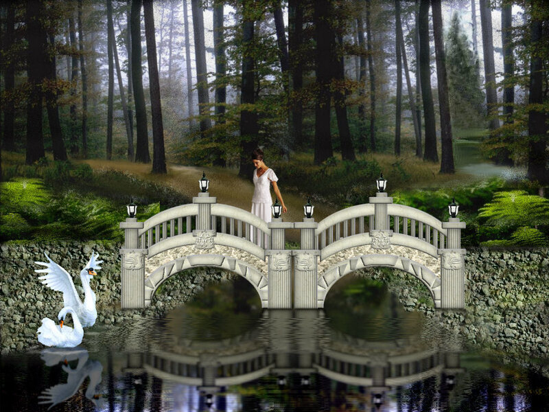 Woman on a bridge in a forest