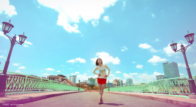 Woman on a bridge in the city