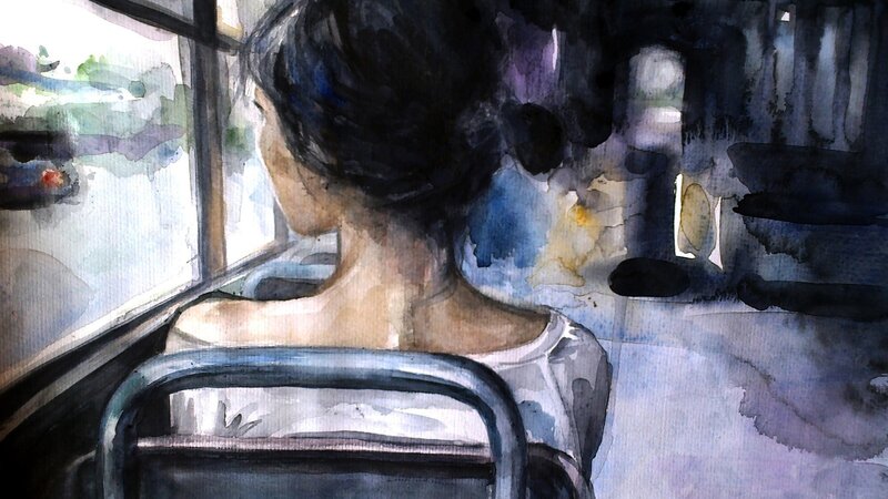Woman on a Bus — Blue, Contemplative