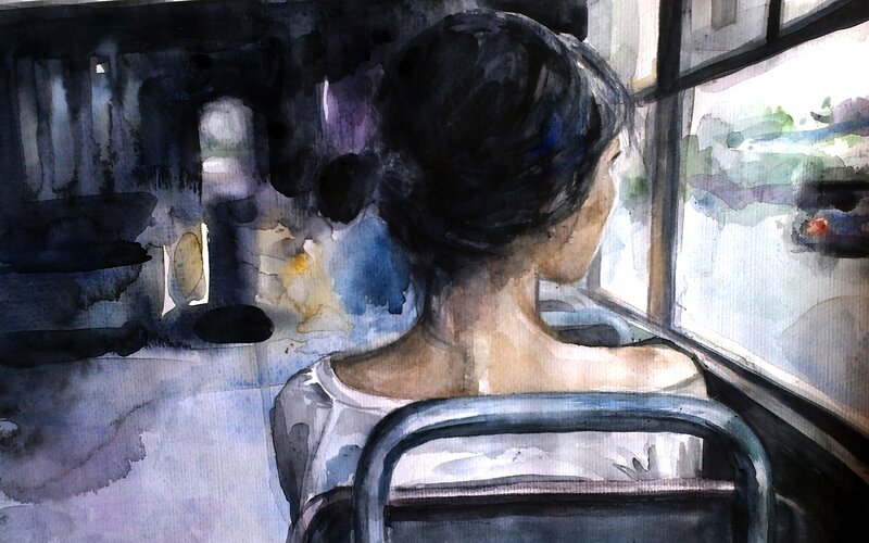 Woman on a Bus — Blue