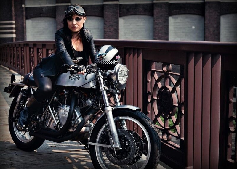 Woman on a classic motorcycle