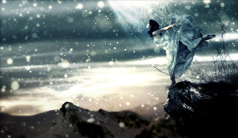 woman on a cliff at night