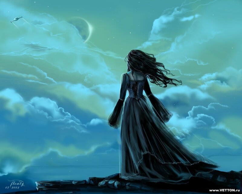 Woman on a cliff at night