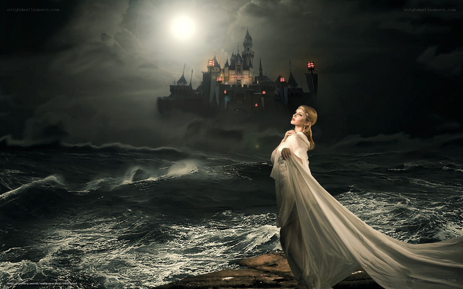 Woman on a cliff at night