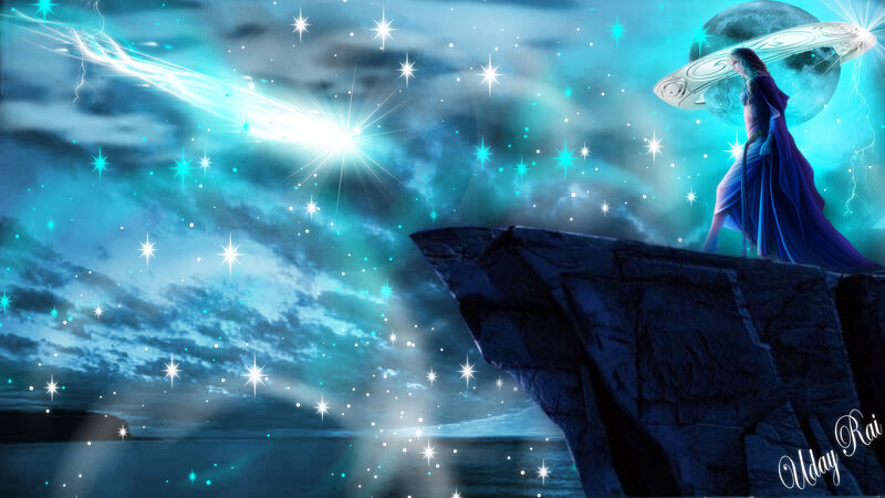 Woman on a Cliff — Blue, Dramatic