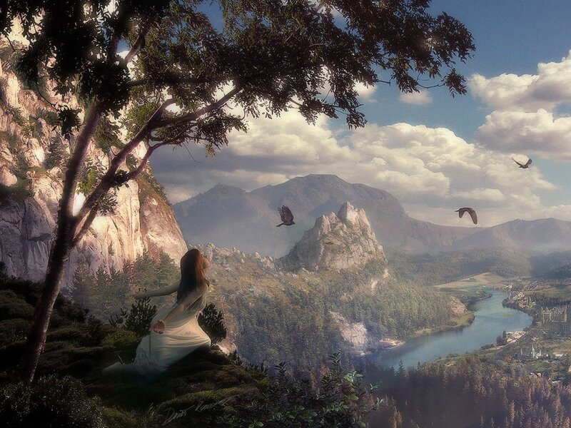 Woman on a Cliff — Blue, Serene
