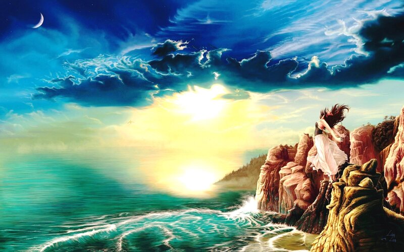 Woman on a Cliff — Blue